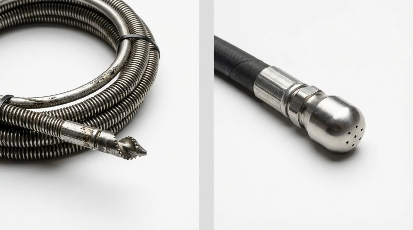 Drain snake cable and hydro jetting nozzle used for drain cleaning in Crestwood, KY