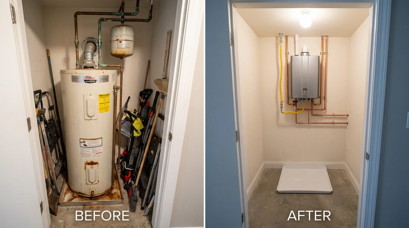 Tank water heater versus wall-mounted tankless unit comparison for Crestwood, KY homeowners