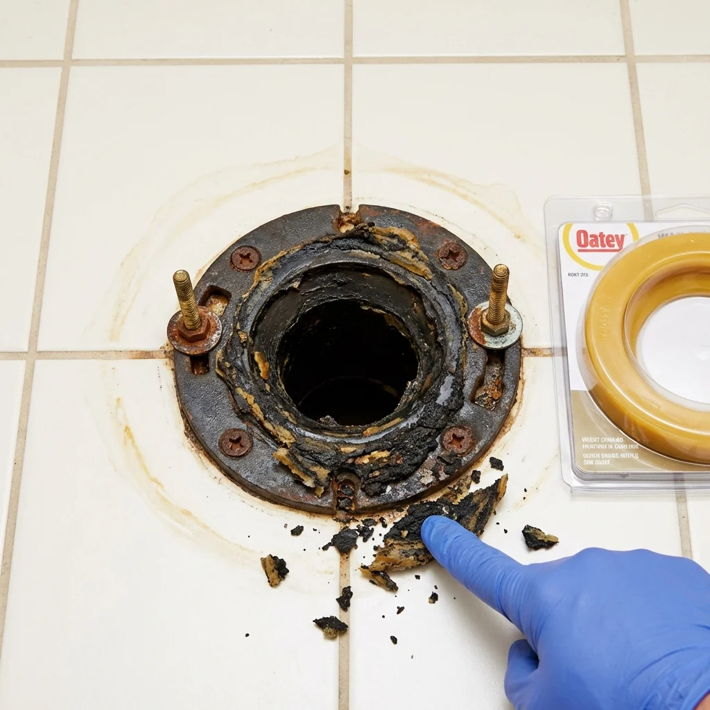 Failed wax ring showing water seepage at the base of a toilet in a Crestwood, KY home