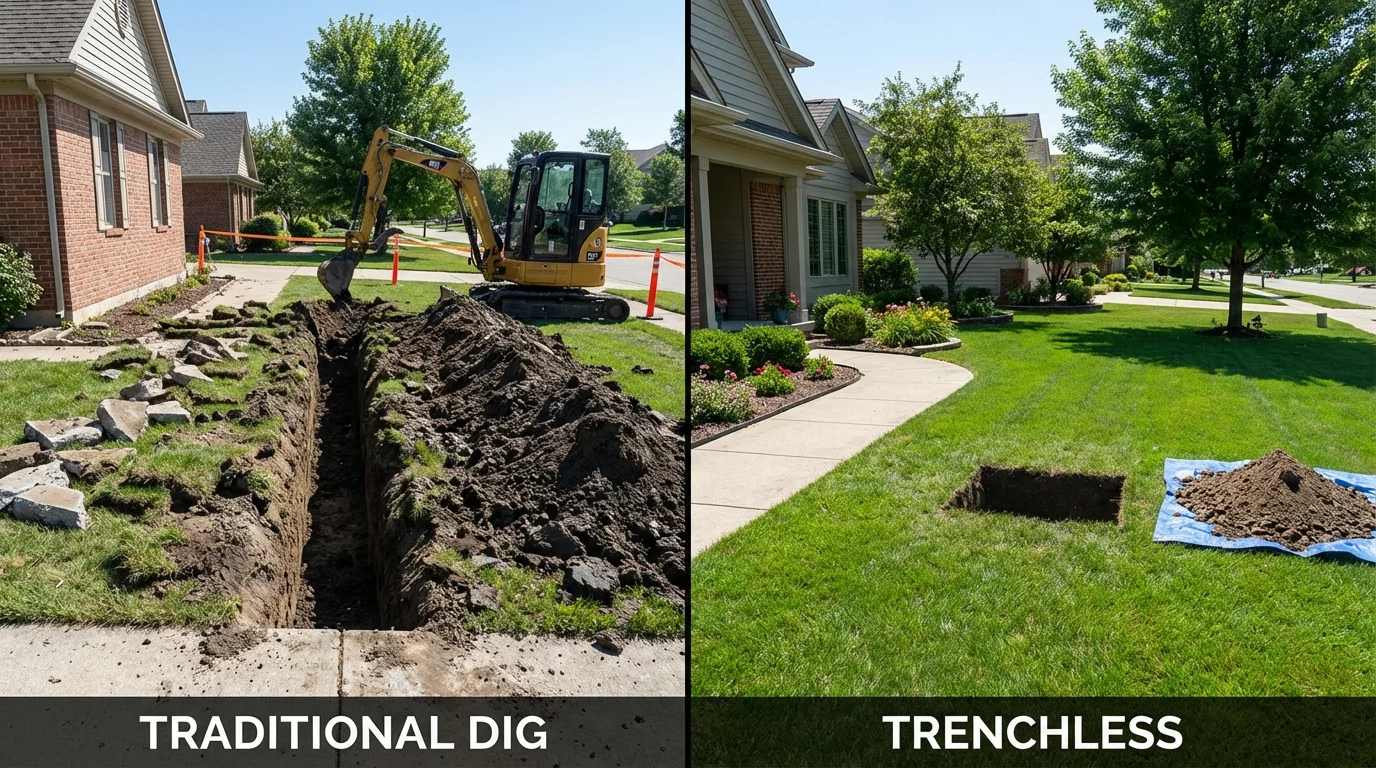 Trenchless sewer repair with minimal yard damage versus traditional excavation in Crestwood, KY